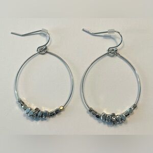 Marlyn Schiff | Teardrop Earrings | Metal Discs & Rhinestone | Silver